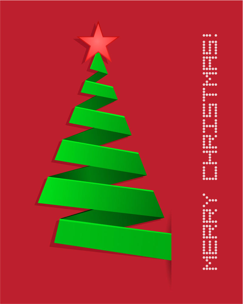 Green Ribbon Christmas tree vector material
