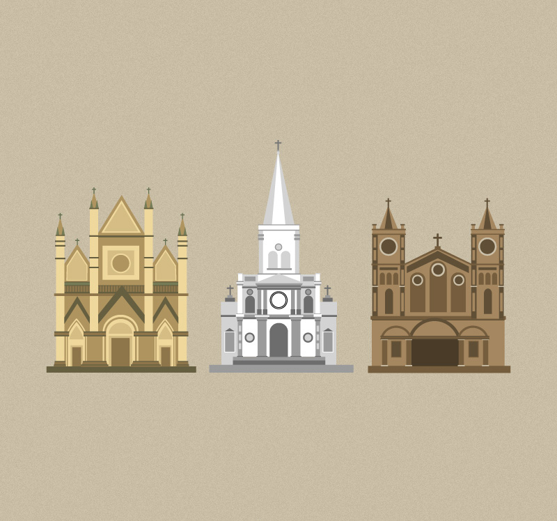 3 cartoon church design vector material
