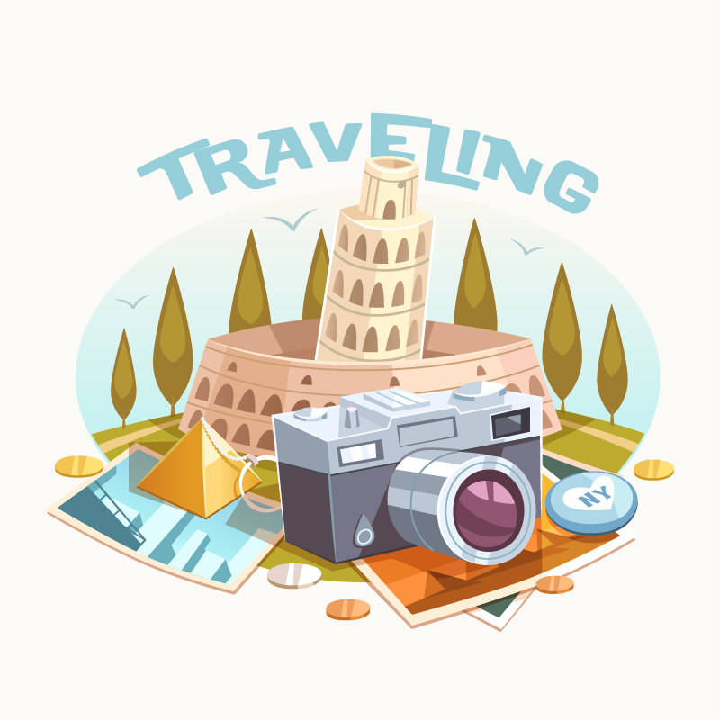Vintage Travel camera illustrator vector material
