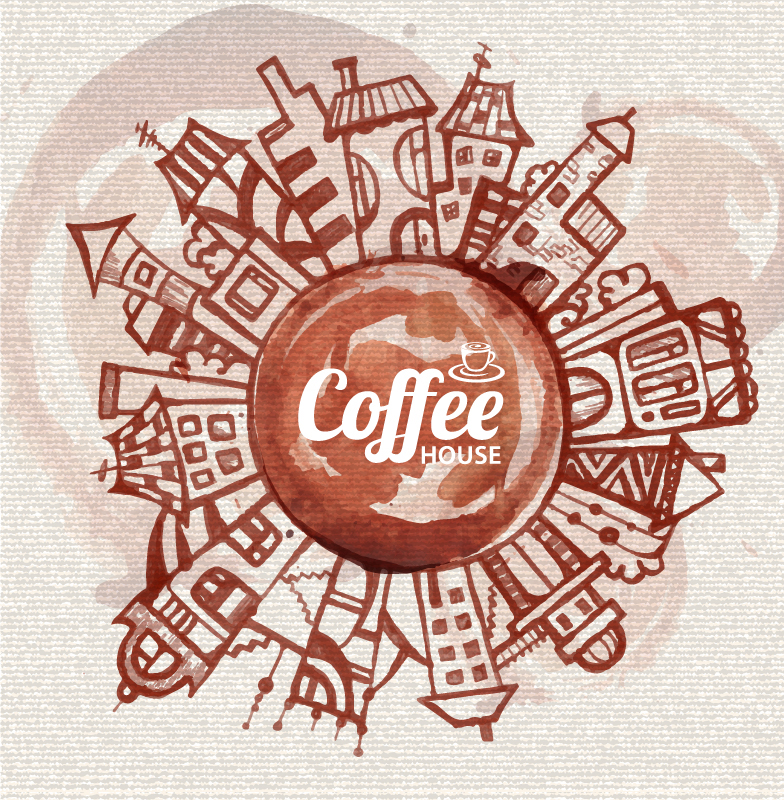 Coffee stains painted urban background vector material
