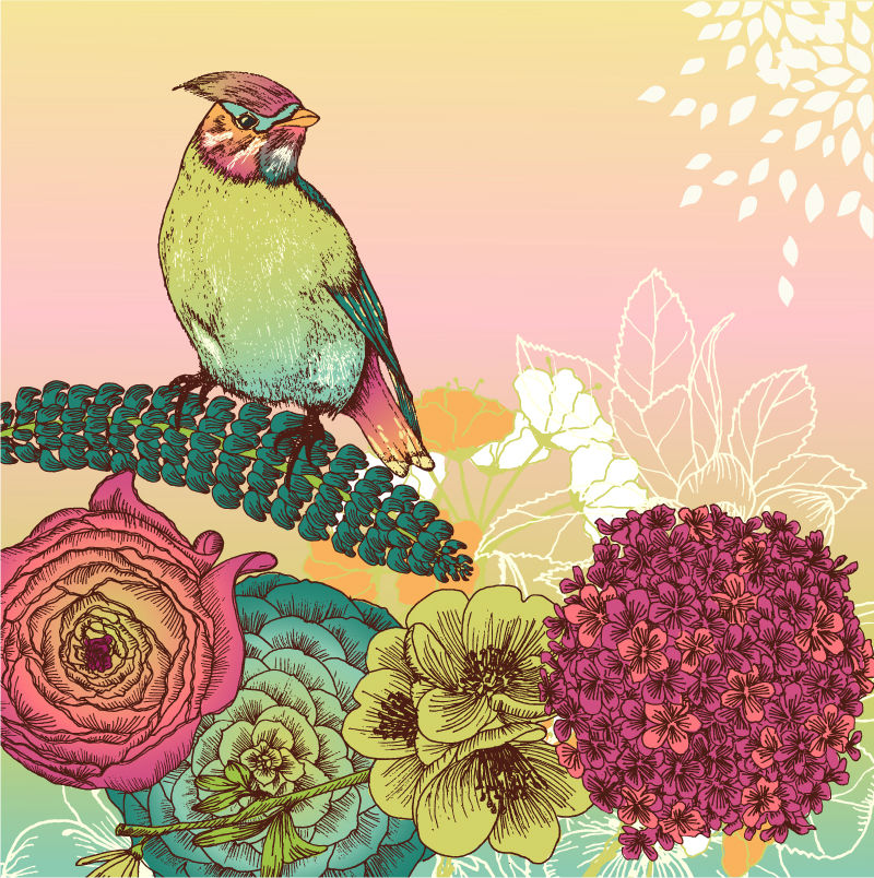 Retro style bird design vector material
