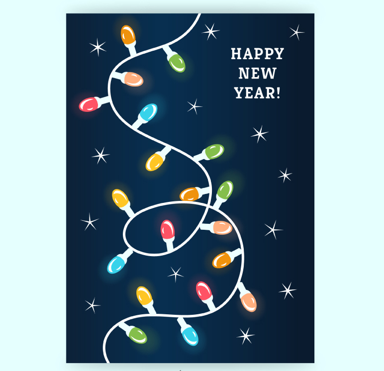 Colorful lantern string New Year greeting cards vector material
