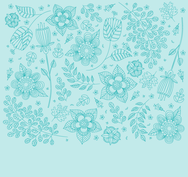 Green flowers and branches seamless background vector material

