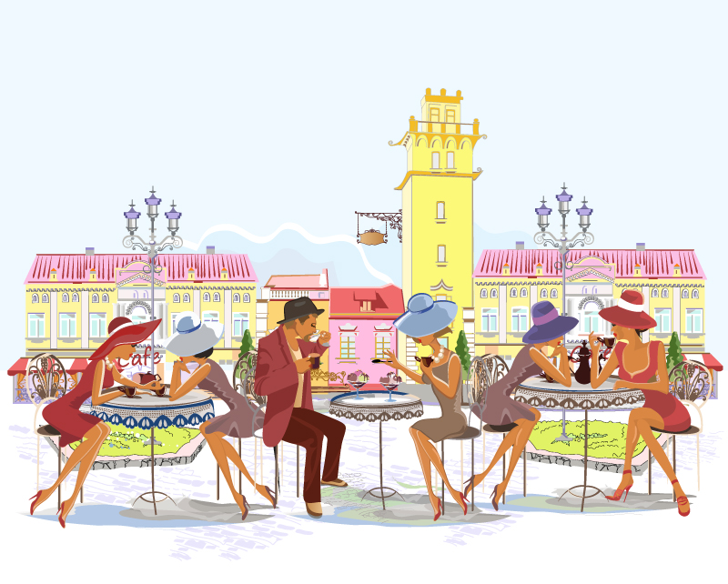 Creative street outdoor cafes illustrator vector material
