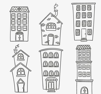 6 Cartoon building design vector material
