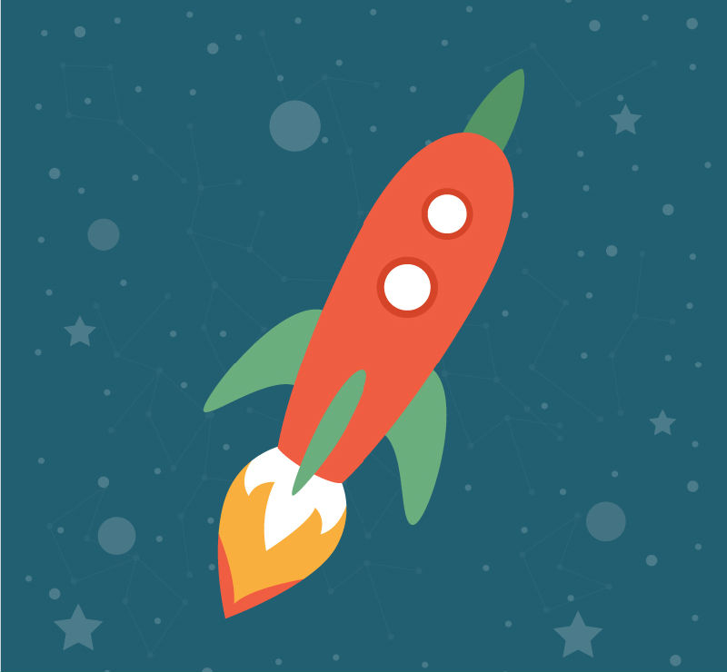 Cartoon fly into space rocket vector material
