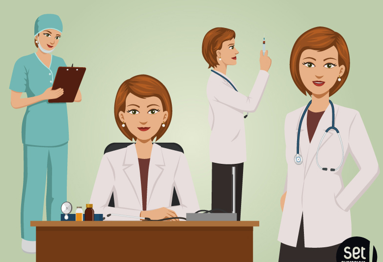 4 female doctor cartoon design vector material

