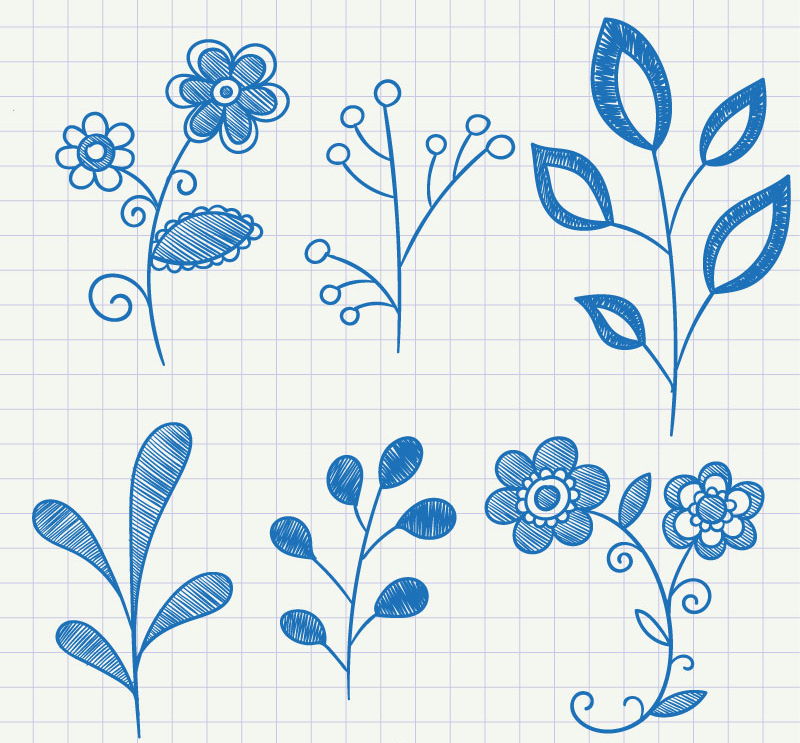 6 blue painted plant vector material
