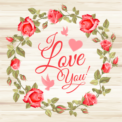 Beautiful red roses ring vector material
