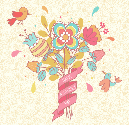 Fresh flowers for Mother's Day greeting cards vector material
