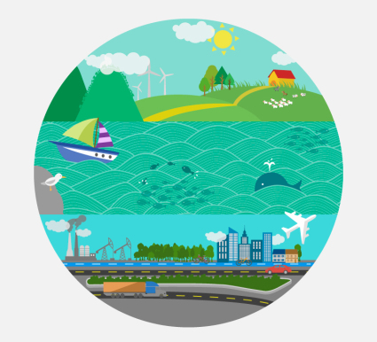 Cartoon round earth scenery vector material
