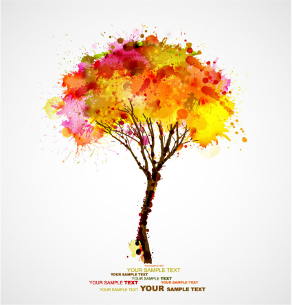 Creative watercolor trees vector material
