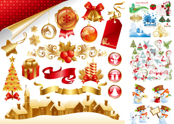 Gifts, candles, bells, decorative bow vector material