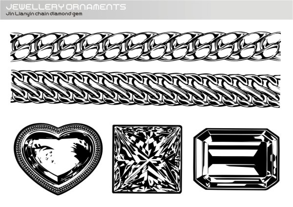 Realistic gold and silver chain - diamond gem Vector