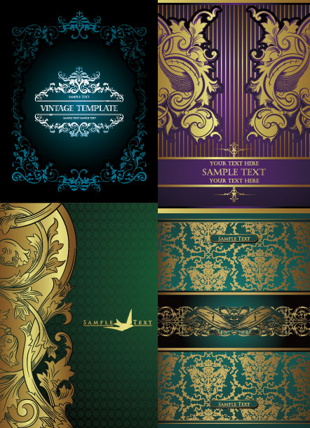 European gorgeous gold lace pattern vector material
