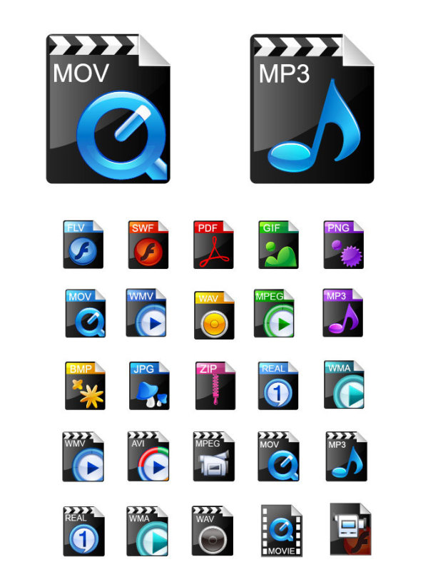 Exquisite video formats popular icons - Vector
