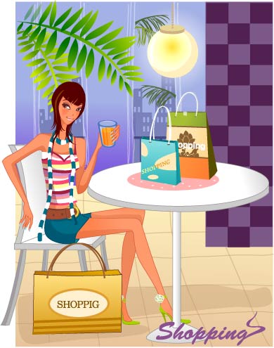 Fashion shopping women vector material 9