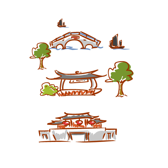 Hand-drawn cartoon landscape elements 