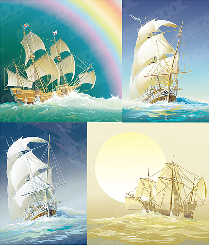 4 beautiful old sailing Vector