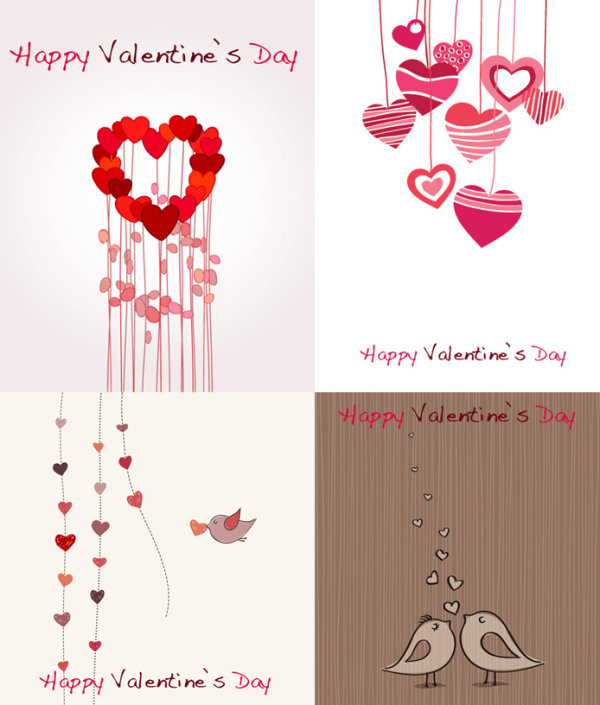 Lovely romantic Valentine's Day greeting cards vector material
