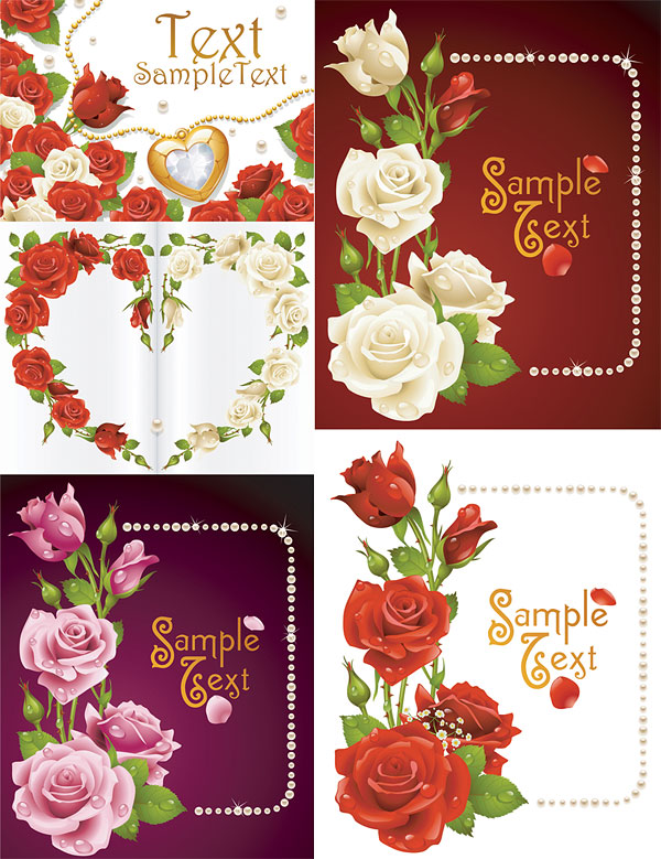 Roses cards vector material
