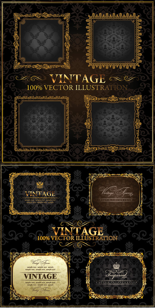 European wood gold frame Vector