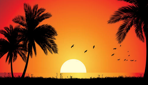 The beach at dusk vector material