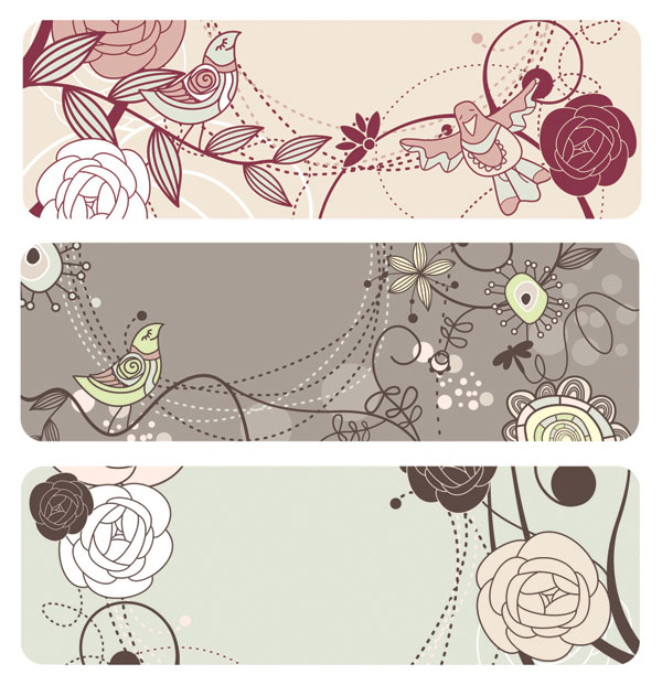 Fashion lovely bird flowers vector material -1