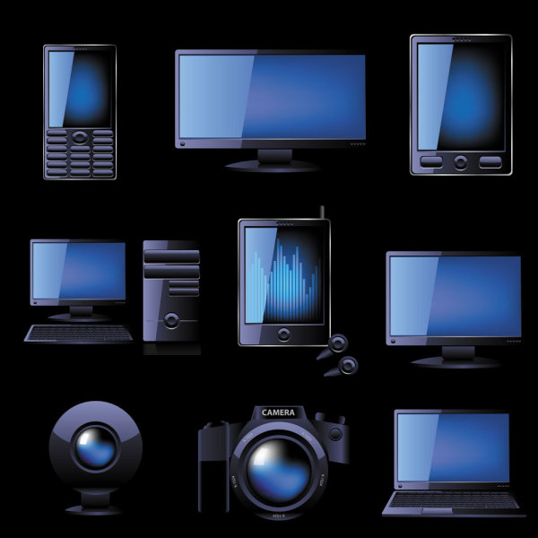 Blue technology products icon 01 - vector material