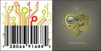 Mechanical Heart and circuit board material bar code vector