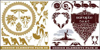 Windmill, kangaroos, ducks and other material silhouette pattern vector