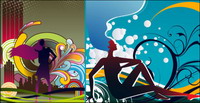 Pattern and female silhouettes vector material