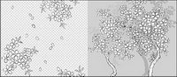 Vector line drawing of flowers--41Cherry, classical background)