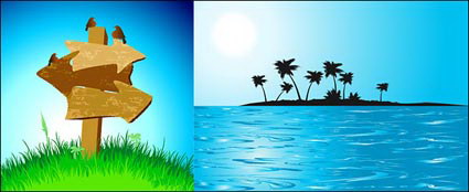 Coconut palm and Sea Island Guidepost Vector