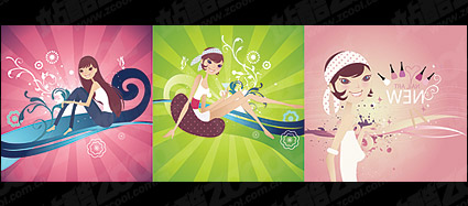 3, lovable characters fashion illustrations vector material
